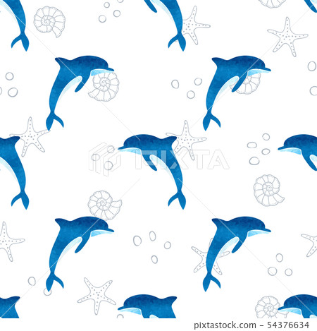 Seamless watercolor dolphins pattern. Seamless watercolor dolphins pattern. 54376634