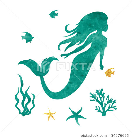 Watercolor mermaid silhouette. Watercolor mermaid silhouette. 54376635