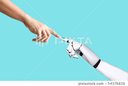 Human hand and robot hand system concept Human hand and robot hand system concept 54376838
