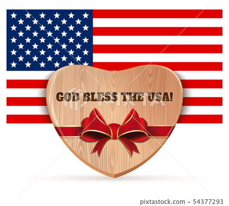 Wooden heart against the background of the US flag 54377293