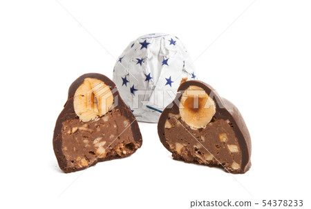 chocolate candy with nuts isolated 54378233
