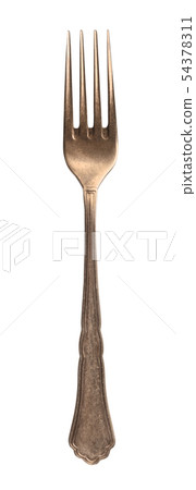 An overhead photo of a vintage style fork, isolated on a white background with a clipping path 54378311