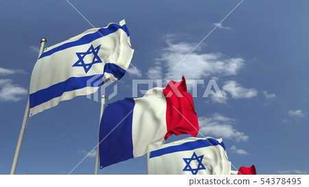Flags of Israel and France at international meeting, 3D rendering 54378495