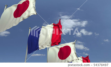 Many flags of Japan and France, 3D rendering Many flags of Japan and France, 3D rendering 54378497
