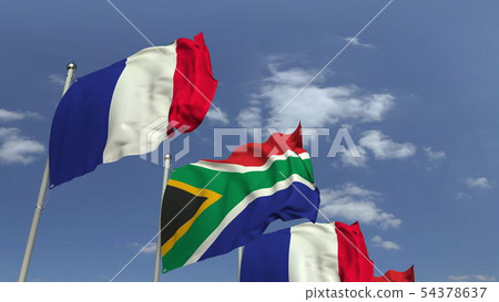 Row of waving flags of South Africa and France,... - Stock Illustration ...