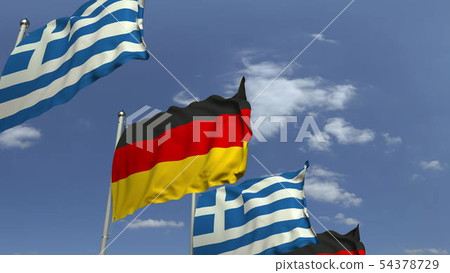 Many flags of Greece and Germany, 3D rendering 54378729