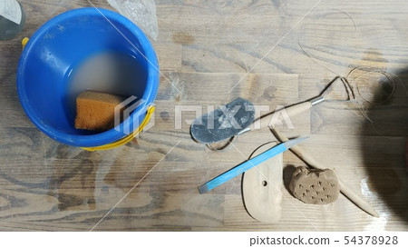 陶瓷工具、雕塑工具、藍水桶、海綿 54378928