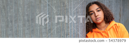Sad Mixed Race African American Teenager Woman Sad Mixed Race African American Teenager Woman 54378979