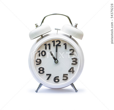 White alarm clock at 11 eleven o'clock isolated 54379228