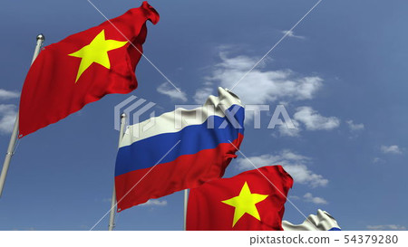 Flags of Vietnam and Russia at international meeting, 3D rendering Flags of Vietnam and Russia at international meeting, 3D rendering 54379280