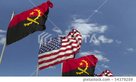 Waving flags of Angola and the USA, 3D rendering Waving flags of Angola and the USA, 3D rendering 54379289