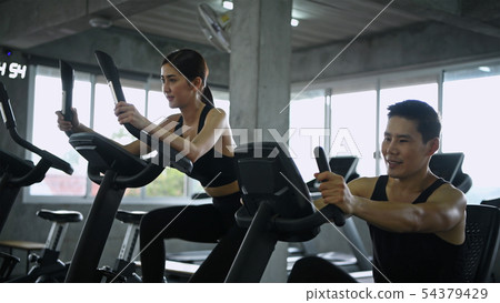 Exercise concept. Young people exercise with Exercise concept. Young people exercise with 54379429