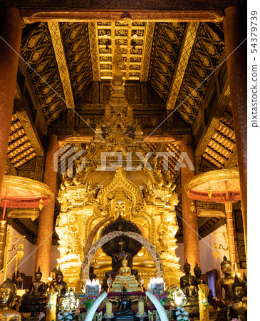 Golden Buddha statue in the ancient church. Golden Buddha statue in the ancient church. 54379739