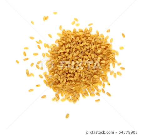 Close up heap of bulgur grains isolated on white Close up heap of bulgur grains isolated on white 54379903