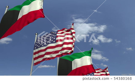 Flags of Kuwait and the USA at international meeting, 3D rendering Flags of Kuwait and the USA at international meeting, 3D rendering 54380168