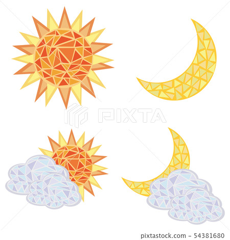 Mosaic style: set of sun and moon, sun and moon set with clouds 02 54381680