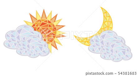 馬賽克風格：多雲的太陽和月亮設置02 54381683