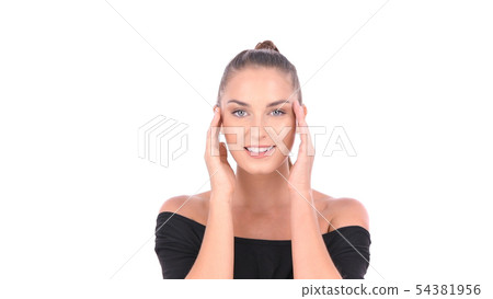 Beauty concept. A beautiful girl is fondling her Beauty concept. A beautiful girl is fondling her 54381956