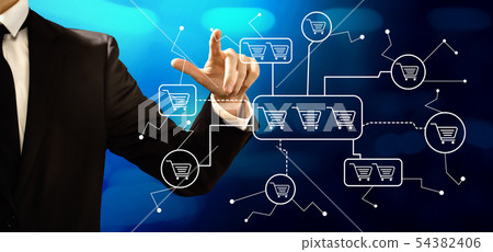 Online shopping theme with businessman 54382406