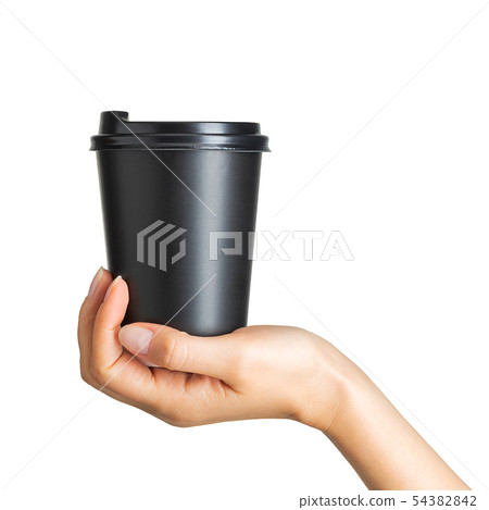 Woman hand holding coffee paper drinking cup Woman hand holding coffee paper drinking cup 54382842