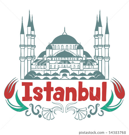 Isolated Blue Mosque in Hand Drawn Style 54383768