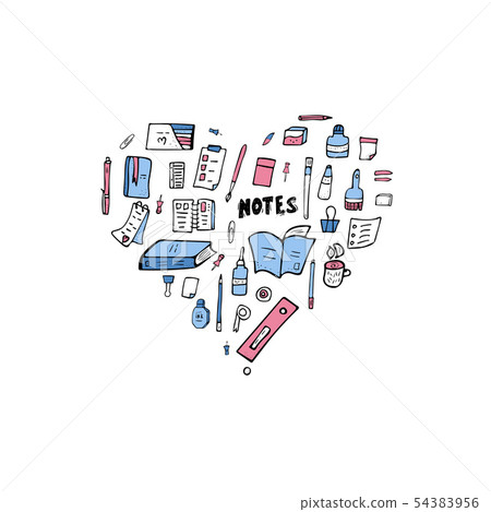 Set of vector doodle stationery. Office supplies. Set of vector doodle stationery. Office supplies. 54383956