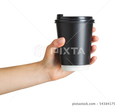 Woman hand holding coffee paper drinking cup 54384175