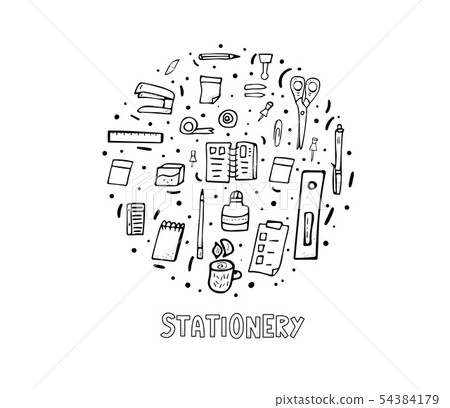 Set of vector doodle stationery. Office supplies. Set of vector doodle stationery. Office supplies. 54384179