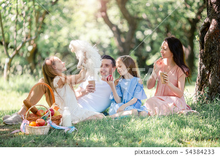 Happy family on a picnic in the park on a sunny day Happy family on a picnic in the park on a sunny day 54384233