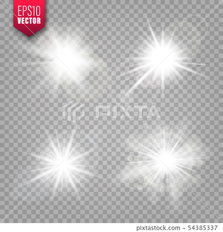 Glowing lights set on transparent background. Lens flare effect. Bright sparkling flash, sunlight Glowing lights set on transparent background. Lens flare effect. Bright sparkling flash, sunlight 54385337