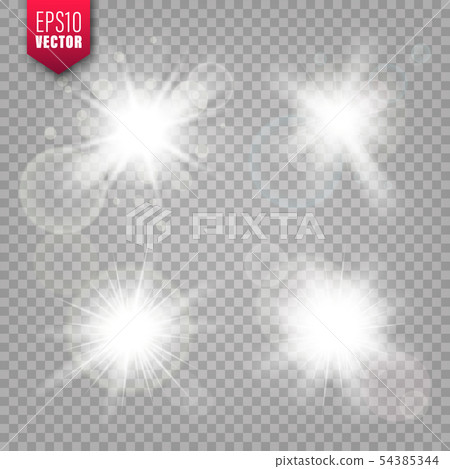 Glowing lights set on transparent background. Lens flare effect. Bright sparkling flash, sunlight Glowing lights set on transparent background. Lens flare effect. Bright sparkling flash, sunlight 54385344