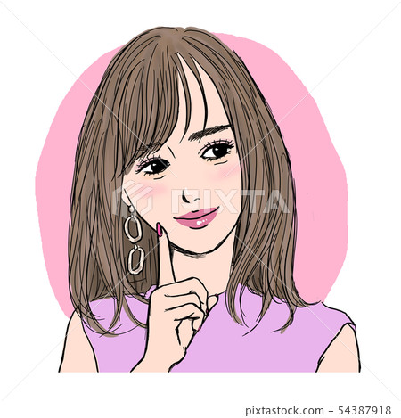 Ol-style Woman Thinking With Finger On Cheek - Stock Illustration 