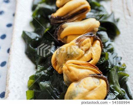 Asian food mussels and seaweed 54388994