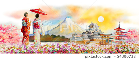 Famous landmarks of Japan in spring. Famous landmarks of Japan in spring. 54390738