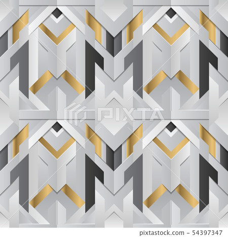 Abstract geometric decor stripes white and golden 54397347