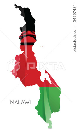 Map of Malawi with an official flag. Illustration 54397484