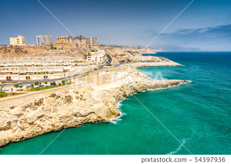 City walls on the rocky Mediterranean coast. City walls on the rocky Mediterranean coast. 54397936