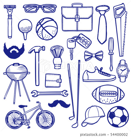 Isolated Men Accessories Set in Hand Drawn Style 54400002