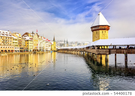 Lucerne, Switzerland, Chapel bridge in winter Lucerne, Switzerland, Chapel bridge in winter 54400178