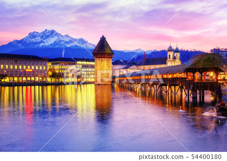 Lucerne Old town on sunset, Switzerland Lucerne Old town on sunset, Switzerland 54400180