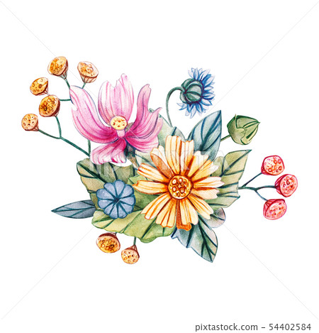 Hand-drawn bouquet of wildflowers. Hand-drawn bouquet of wildflowers. 54402584