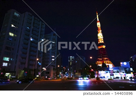 東京鐵塔城市風景夜景東京麻布十番照明 54403896