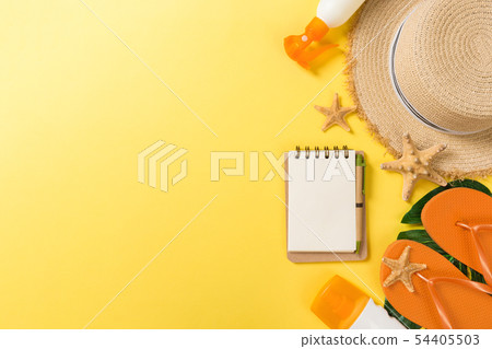 Beach accessories top view with copy space 54405503
