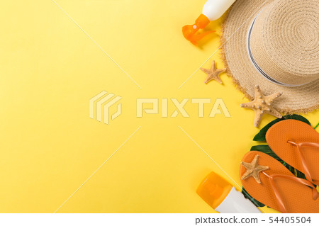 Beach accessories top view with copy space 54405504