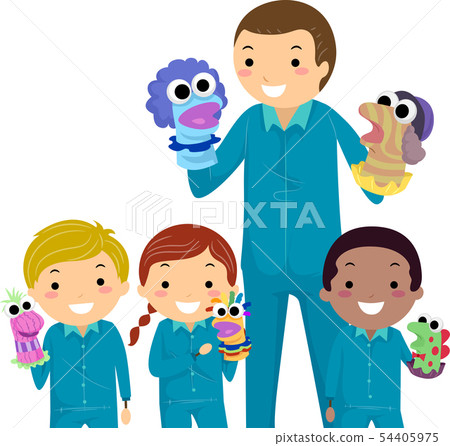 Stickman Kids Puppets Teacher Illustration Stickman Kids Puppets Teacher Illustration 54405975