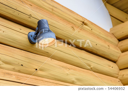 Stock Photo: log house, wall, wooden, light, lighting, up Stock Photo: log house, wall, wooden, light, lighting, up 54406932