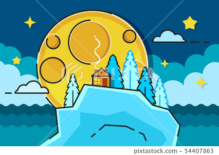 Moonlight Scene With Trees And House Ready For Moonlight Scene With Trees And House Ready For 54407863