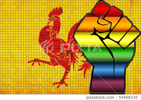 Shiny LGBT Protest Fist on a Flemish Region Flag 54408320