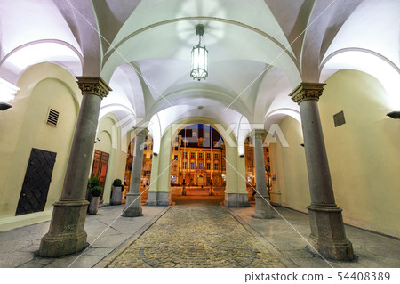 Arcades and market square of old town in of 54408389
