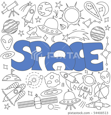 Hand drawn doodle of space set. Hand drawn doodle of space set. 54408513